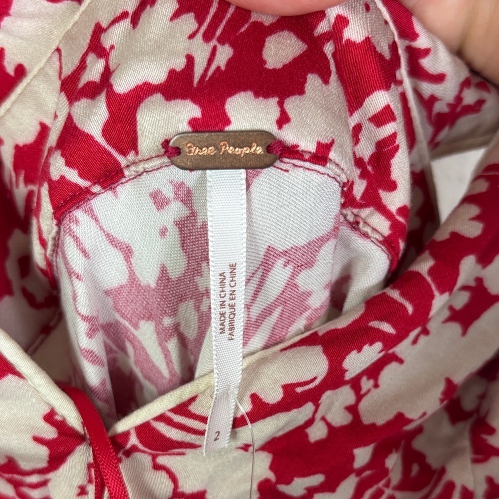 NWT Free People Red Cream Floral Deep Vneck Midi Dress size 2 - Picture 2 of 15